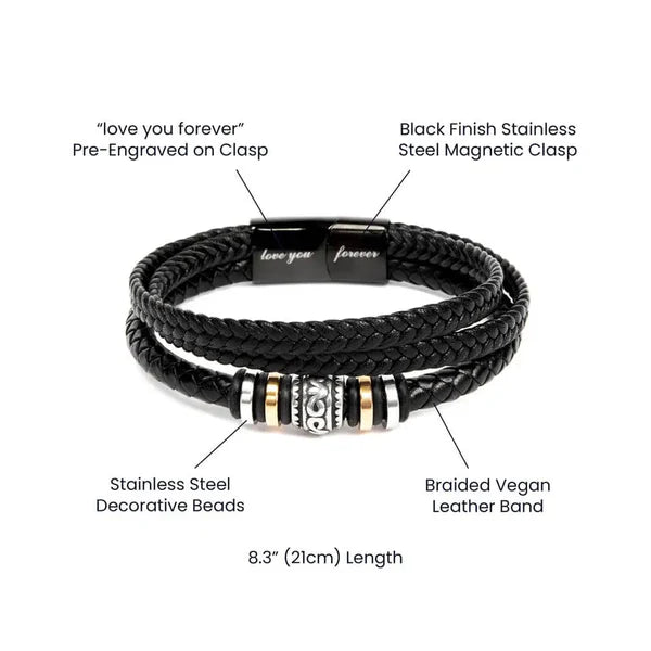 Custom Engraved Black Braided Leather Bracelet – Perfect Gift for Son