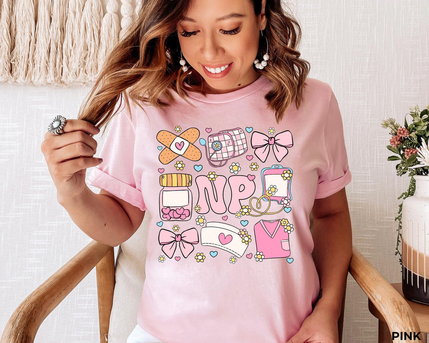 NP Pink Bows Nurse T-Shirt