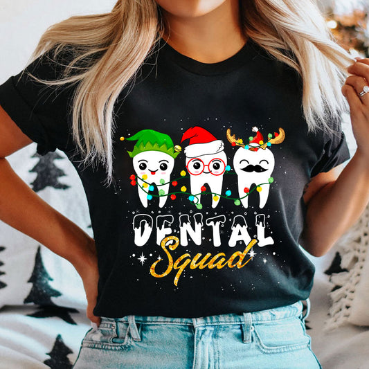 Christmas Dental Squad Cartoon Teeth Dentist Nurse T-Shirt