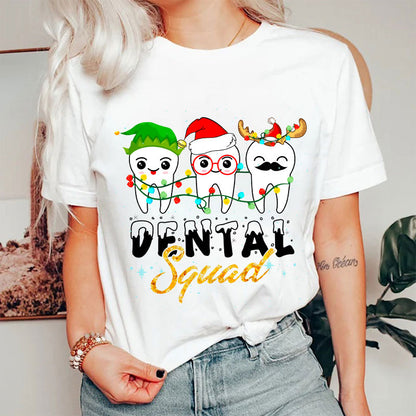 Christmas Dental Squad Cartoon Teeth Dentist Nurse T-Shirt