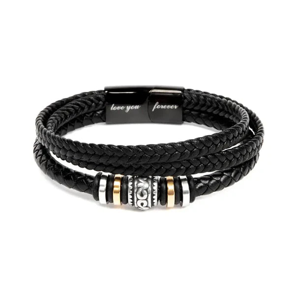 Custom Engraved Black Braided Leather Bracelet – Perfect Gift for Son