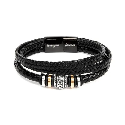 Custom Engraved Black Braided Leather Bracelet – Perfect Gift for Son