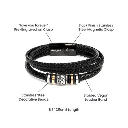 Custom Engraved Black Braided Leather Bracelet – Perfect Gift for Son