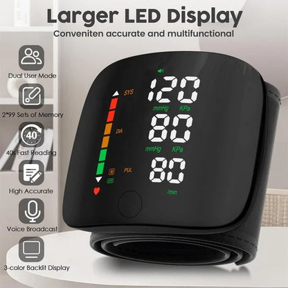 Effortless Wrist Blood Pressure Monitor – LED Display & Adjustable Fit
