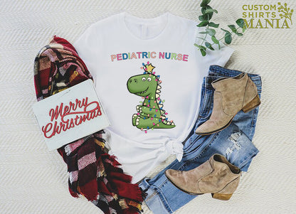 Christmas Dinosaur Pediatrics Nurse T-Shirt