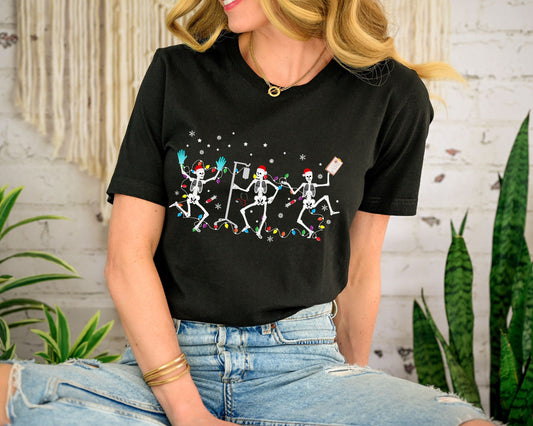 Christmas Dancing Skeleton Nurse T-Shirt