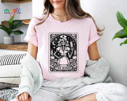 Tarot Card Funny Skeleton Nurse T-Shirt