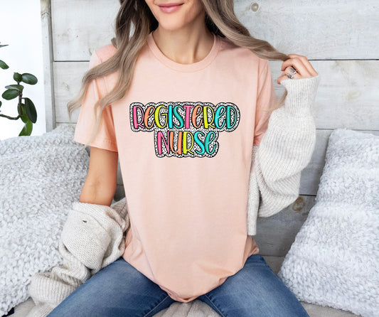 Bright Doodle Leopard Registered Nurse T-Shirt