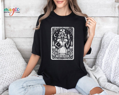 Tarot Card Funny Skeleton Nurse T-Shirt