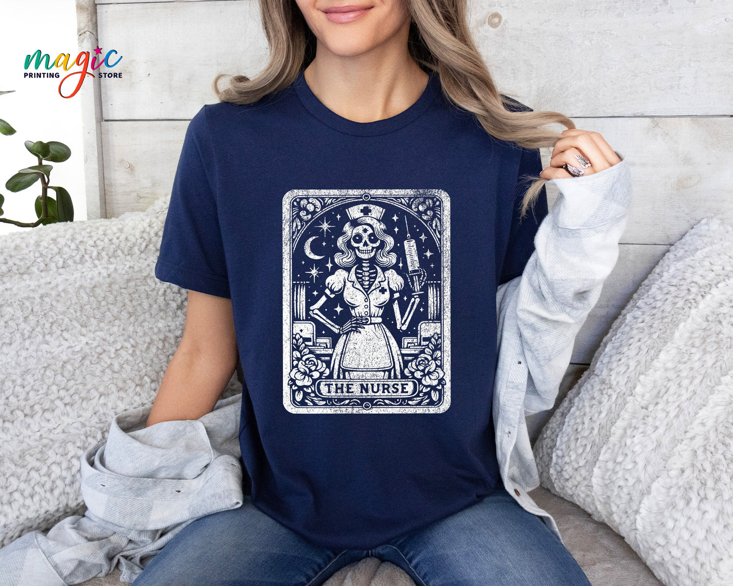 Tarot Card Funny Skeleton Nurse T-Shirt