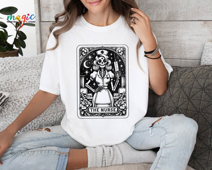 Tarot Card Funny Skeleton Nurse T-Shirt