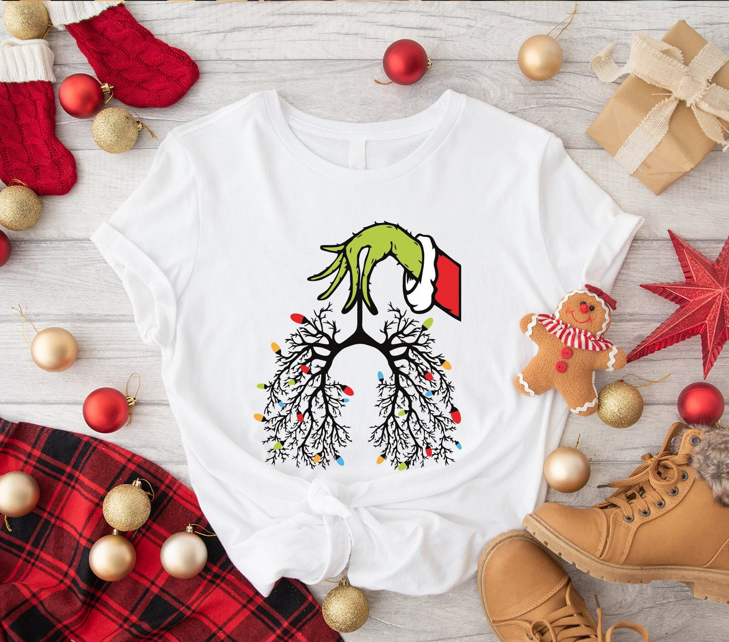 Lung Christmas Respiratory Therapist Nurse T-Shirt