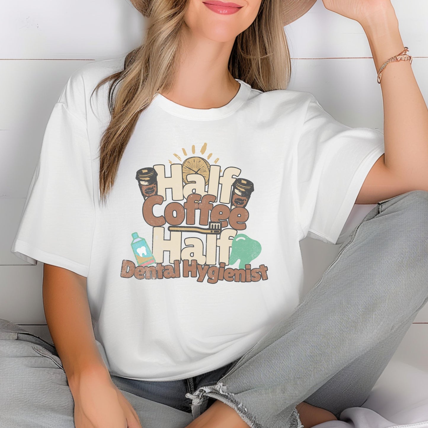 Half Coffee Half Dental Hygienist Dentist Nurse T-Shirt