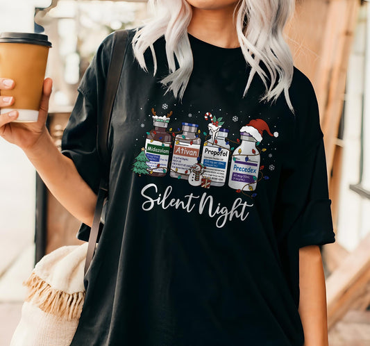 Silent Night Christmas Nurse T-Shirt