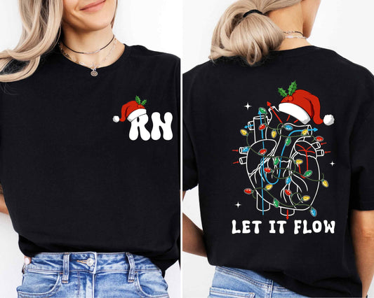 Let It Flow Cardiac Christmas RN Nurse T-Shirt