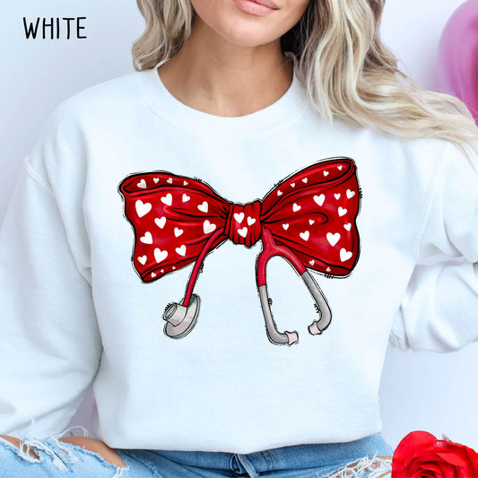 Stethoscope Bow Valentines Nurse Sweatshirt